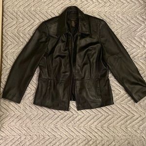 Croft & Barrow womens Lambskin Zip Up Leather Jacket in Black Size Large